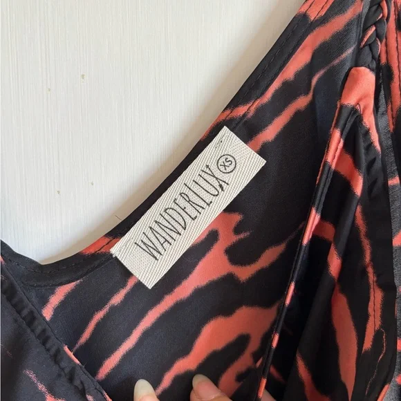 Black and Orange Satin Midi Dress - Picture 4 of 5